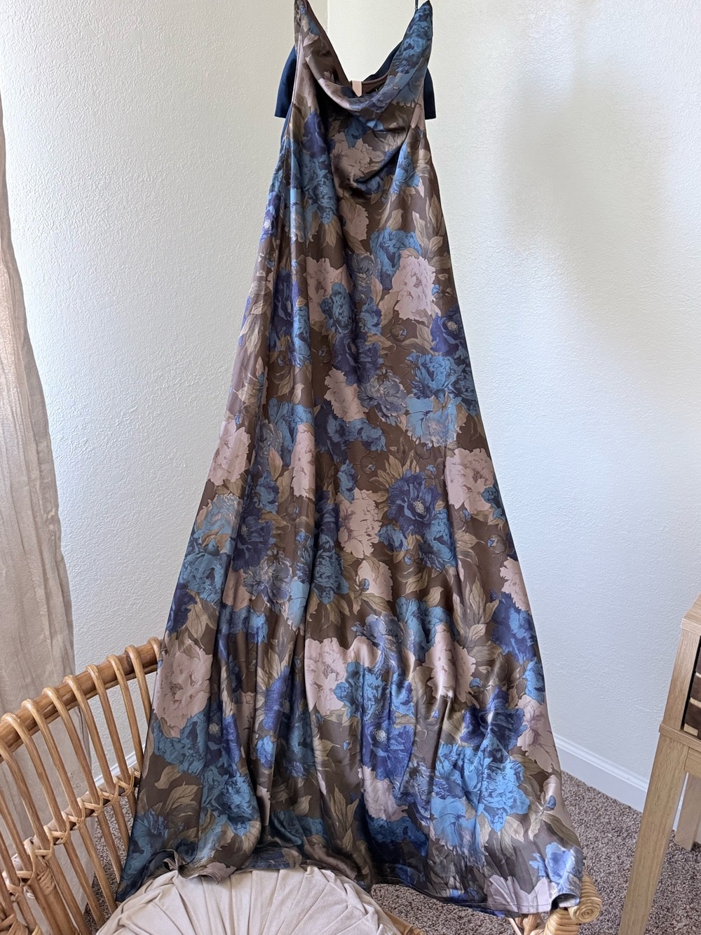 Lulus Artemisia Brown Multi Floral Strapless Gown